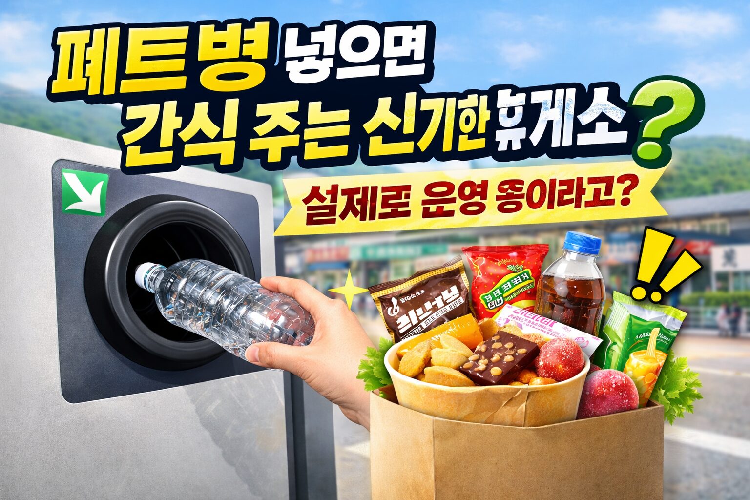 폐트병 넣으면 간식 주는 휴게소